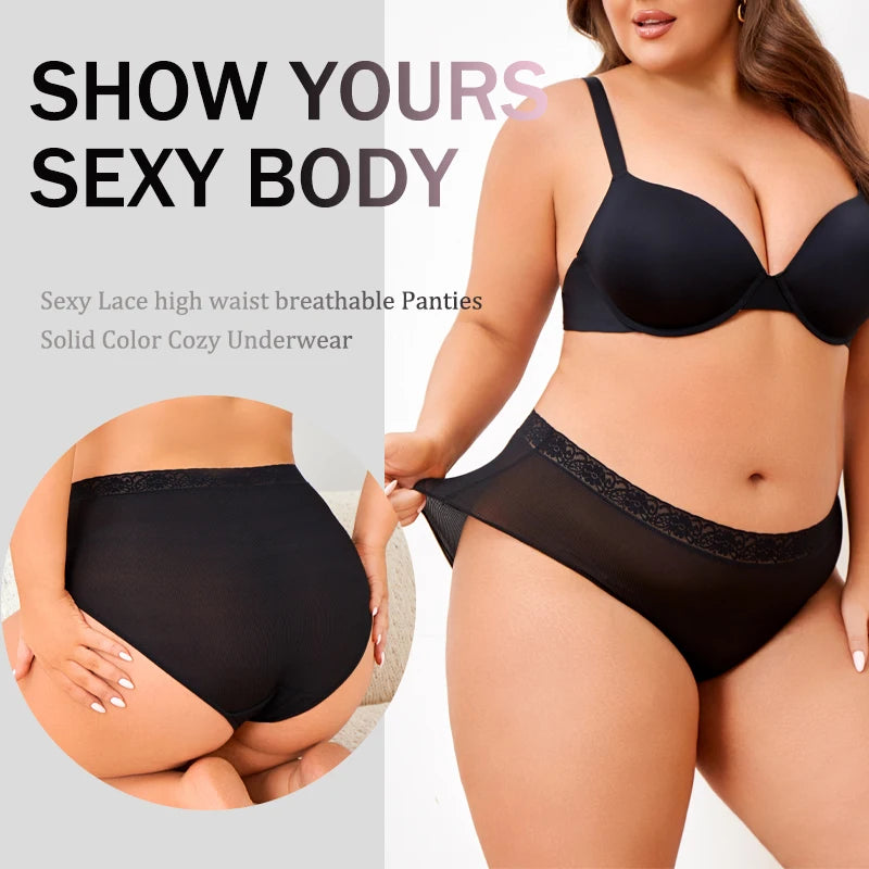 6PCS Women's Plus Size Lace Panties Seamless Solid Color Sport Cozy Physiological Underwear Female Breathable Elastic Lingerie.