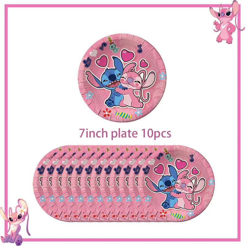 Disney Rosa Stich Geburtstag Party Dekorationen Geschirr Set Tischdecke Hintergrund Banner Für Kinder Geburtstag Dekorationen Lieferungen.