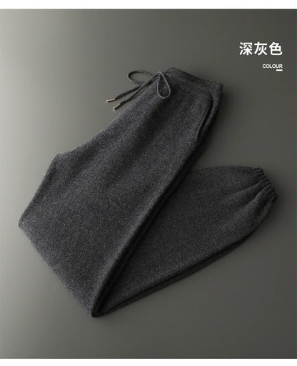 Autumn Winter New Thickened 100% Pure Cashmere Pants for Men High Waist Knitted Jogger Pants Solid Color Versatile Harem Pants.