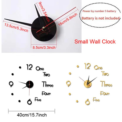 3D DIY Silent Wanduhr Schwarz/Gold/Silber Einfache moderne stanzfreie Wandaufkleberuhr