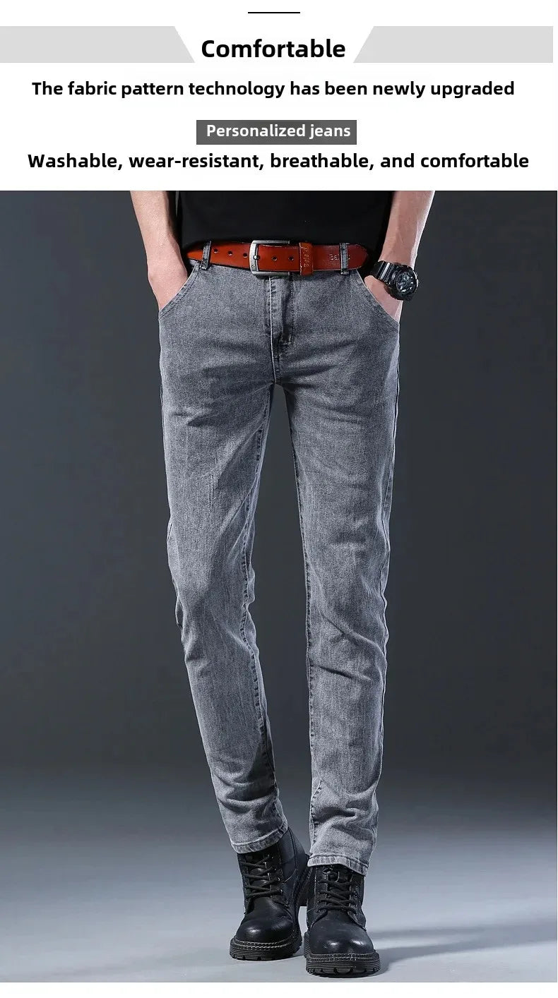Frühling Herbst Xintang Denim Jeans Herren Slim Fit Casual Trendy Modische Alltagskleidung Blau Gerade Bein Hosen Elastische Taille