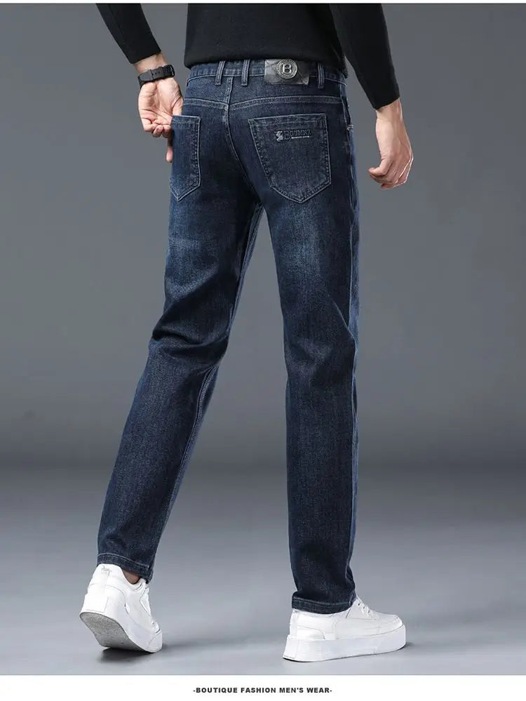 2025 New Stretch Jeans Men's Regular Classic Business Slim Trousers Black Blue Straight Male Y2K Brand Clothing Pants Size 29-40.