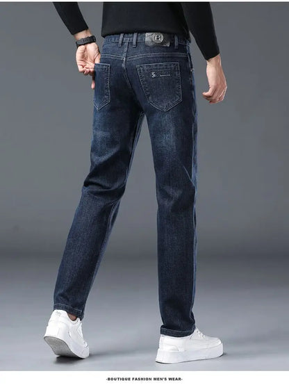 2025 New Stretch Jeans Men's Regular Classic Business Slim Trousers Black Blue Straight Male Y2K Brand Clothing Pants Size 29-40.