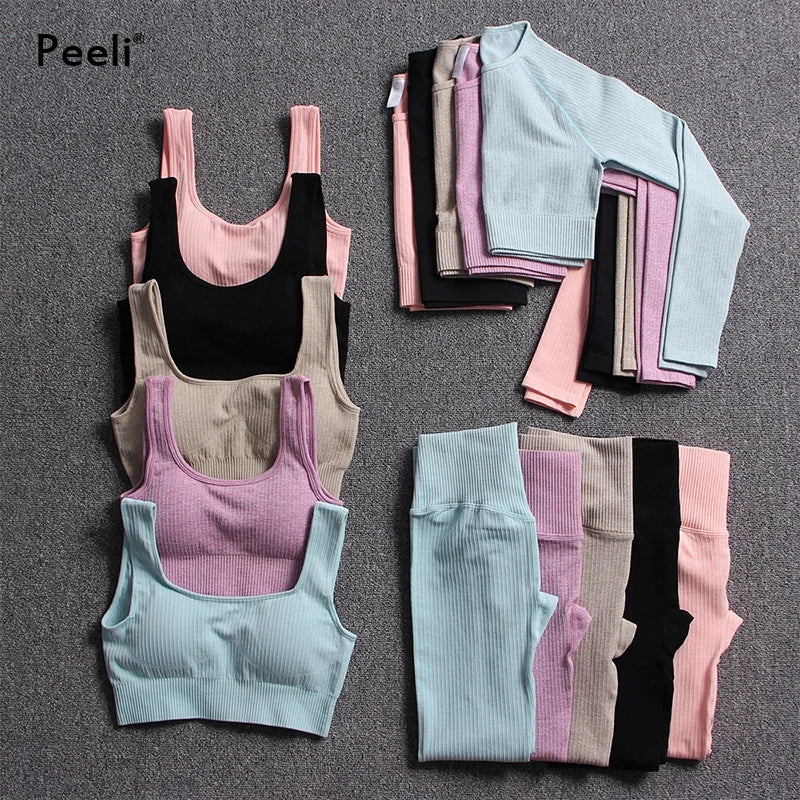 2/3 Piece Set Women Gym Wear Seamless Yoga Set Sports Bra Crop Top High Waist Leggings Fitness Sportswear Workout Outfits Woman.