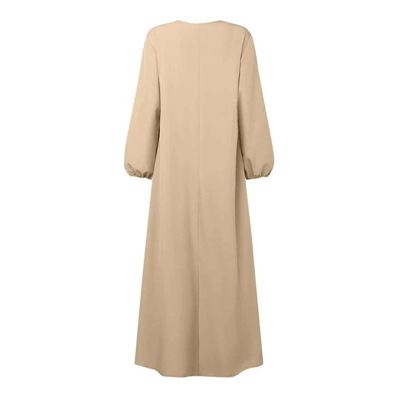 2025 ZANZEA Autumn Maxi Long Dress Women Elegant Long Sleeve Solid Pleated Sundress Patchwork Dresses Muslim Abaya Robe Femme.