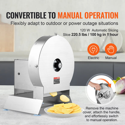 SucceBuy Electric Vegetable Slicer 0-12mm Thickness Adjustable Commercial Slicer Machine Convertible to Manual Food Cutter.