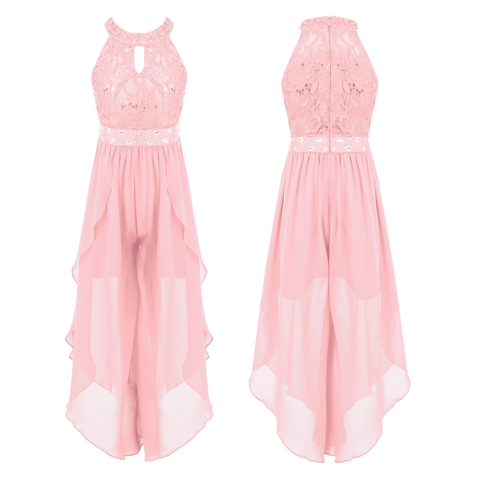 Sommer Mädchen Ärmellosen Chiffon Maxi Kleid Shiny Perlen Spitze Gebaut-in Shorts Party Kleid für Hochzeit Geburtstag Dance Leistung.