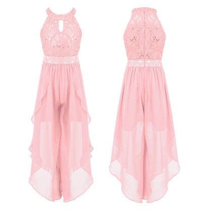 Sommer Mädchen Ärmellosen Chiffon Maxi Kleid Shiny Perlen Spitze Gebaut-in Shorts Party Kleid für Hochzeit Geburtstag Dance Leistung.