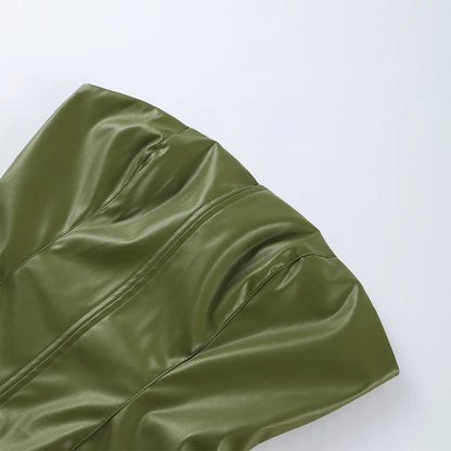 Stylish Leather Solid Jacket Pants Set Women Stand Collar Zipper Coat Loose Trousers Sets Female 2025 Autumn Fashion Streetwears