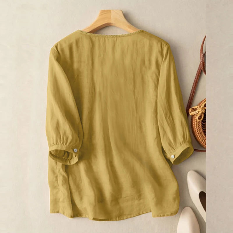 ZANZEA Elegant Women Embroidered Blouses Autumn 2024 3/4 Puff Sleeve Transparent Blusas Mujer Casual Vintage Cotton Shirts Tops.