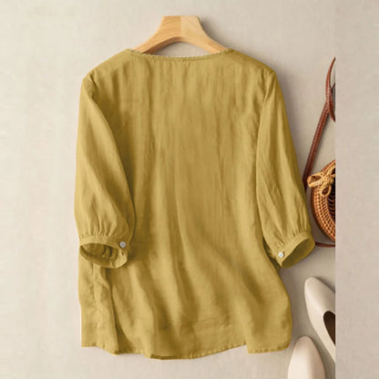 ZANZEA Elegant Women Embroidered Blouses Autumn 2024 3/4 Puff Sleeve Transparent Blusas Mujer Casual Vintage Cotton Shirts Tops.