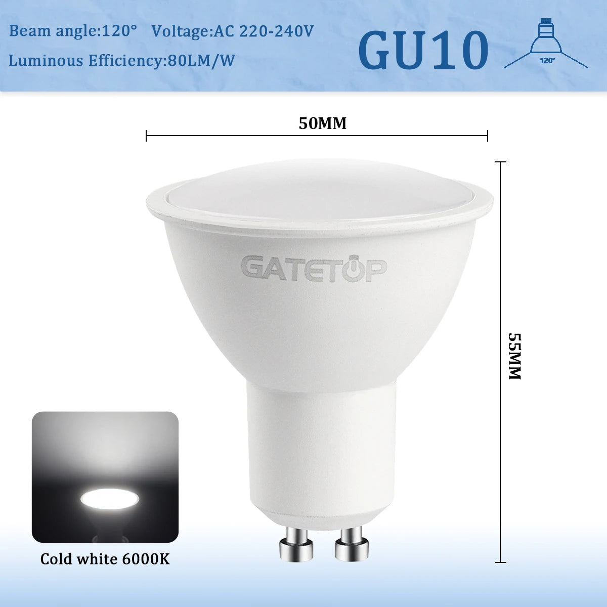 4–20 Stück GU10 LED-Strahlerlampe, dimmbar, warm, kalt, weißes Licht, 120 °   38 °   3000K 4000K 6000K für das Home-Schlafzimmer derec Einbauleuchte