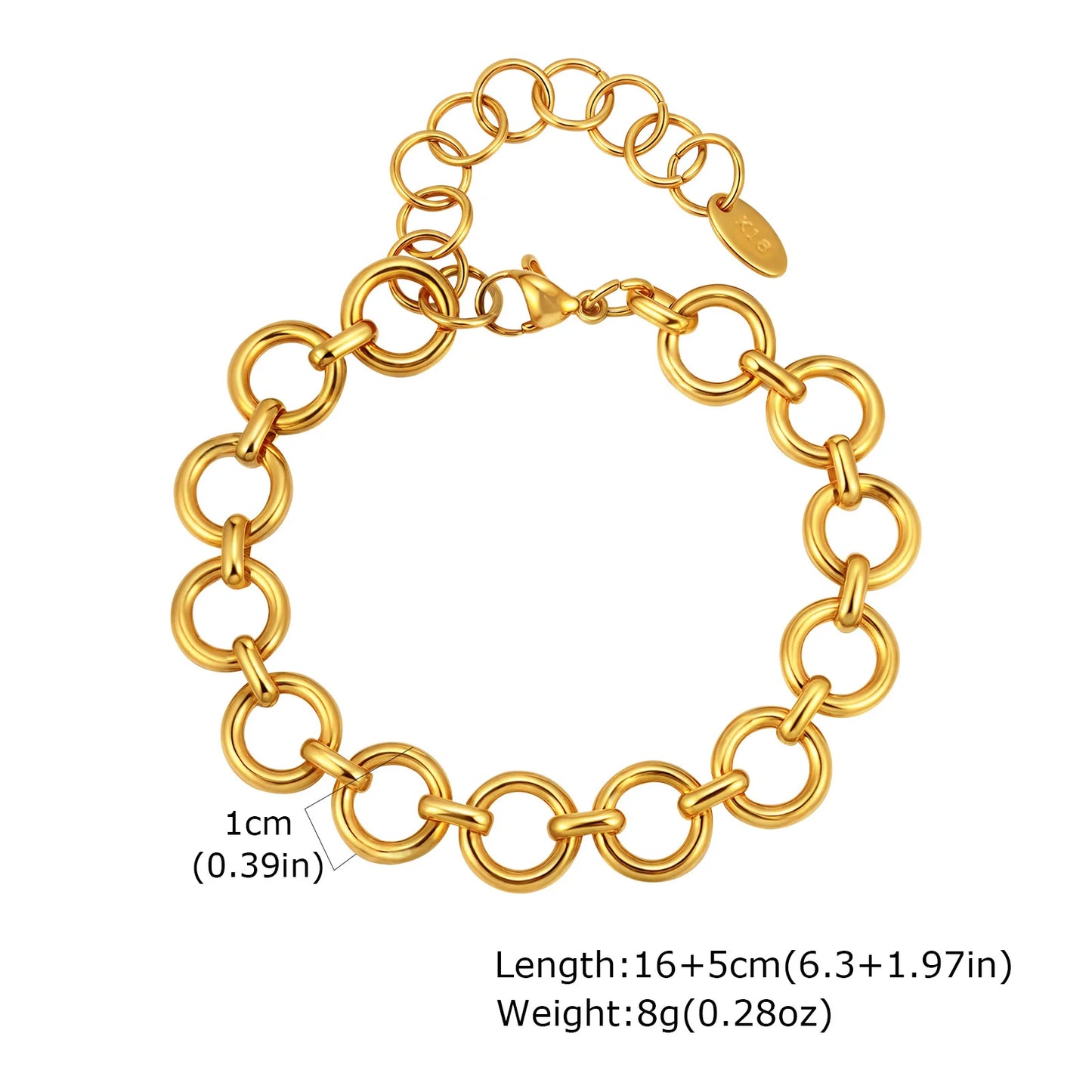 Chunky Stainless Steel Link Chain Bracelet For Woman, Gold Plated Layering Bracelets Wristband Waterproof Jewelry