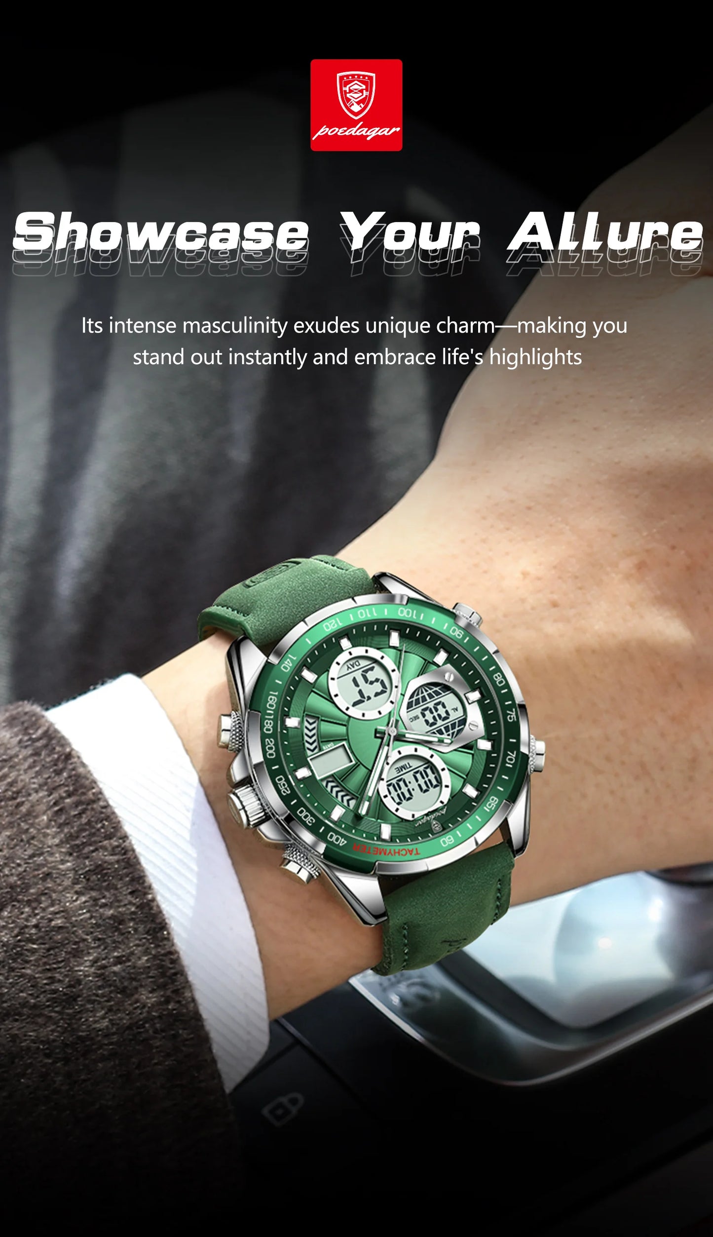 POEDAGAR LED Luxury Men Watch Luminous Week Date Dual Time Display Digital Man Clock Alarm Electronic Men's Quartz Watches Reloj.