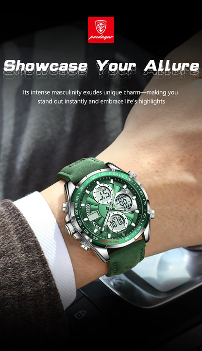 POEDAGAR LED Luxury Men Watch Luminous Week Date Dual Time Display Digital Man Clock Alarm Electronic Men's Quartz Watches Reloj.