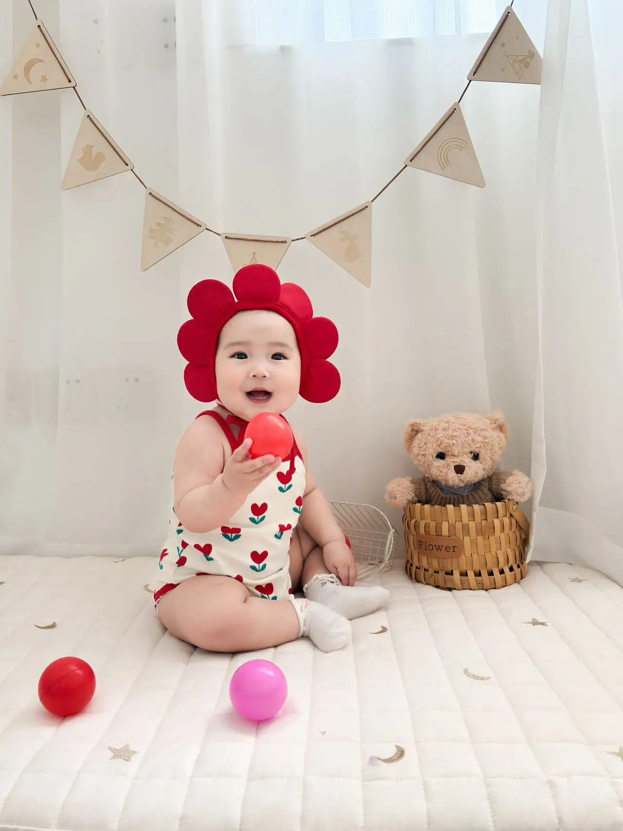 Baby Ein Stück Kleidung 2025, Sommer Koreanische Baby Body Ins Blume Voll Gedruckt Baby Sling Klettern Kleidung Mit Hut.