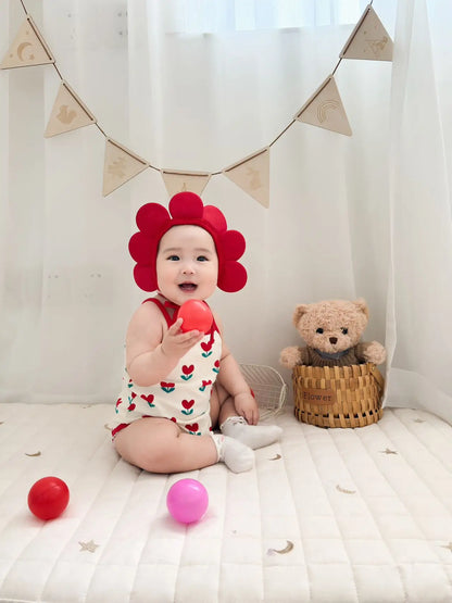 Baby Ein Stück Kleidung 2025, Sommer Koreanische Baby Body Ins Blume Voll Gedruckt Baby Sling Klettern Kleidung Mit Hut.