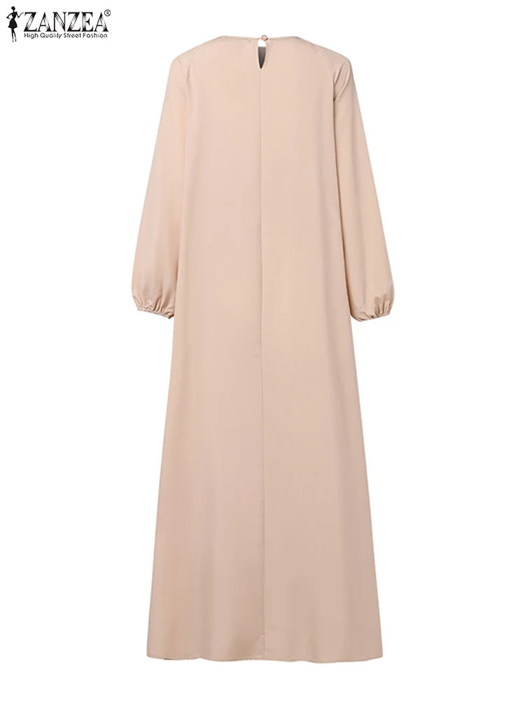 2025 ZANZEA Fashion Women Autumn Long Sleeve Maxi Sundress Muslim Abaya Dresses Duabi Robe Femme IsIamic Clothing Hijab Vestidos.
