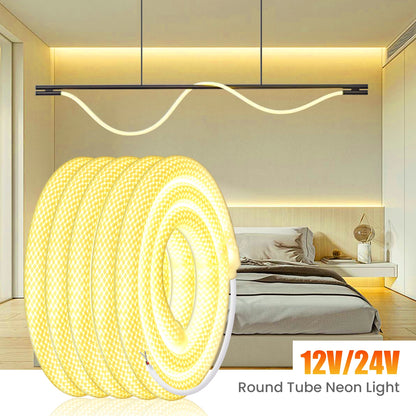 Dimmable LED Neon Tube 360 Degree Round Reticulate Flexible Silicone Tape 240LEDs Waterproof LED Strip Light 12V 24V.