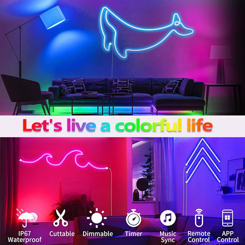 TUYA Neon-LED-Streifenlichter, 5 V, 84 LEDs/m, Silikon-Neon-Lichtschlauch mit Alexa, WLAN, APP-Steuerung, Musik-Synchronisierung, RGB-Streifenband für Zimmer.