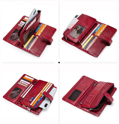 Contact's 100% Genuine Leather Wallet Women Long Coin Purse Hasp Design Clutch Bags Name Engraving Card Holder Wallets Cartera.