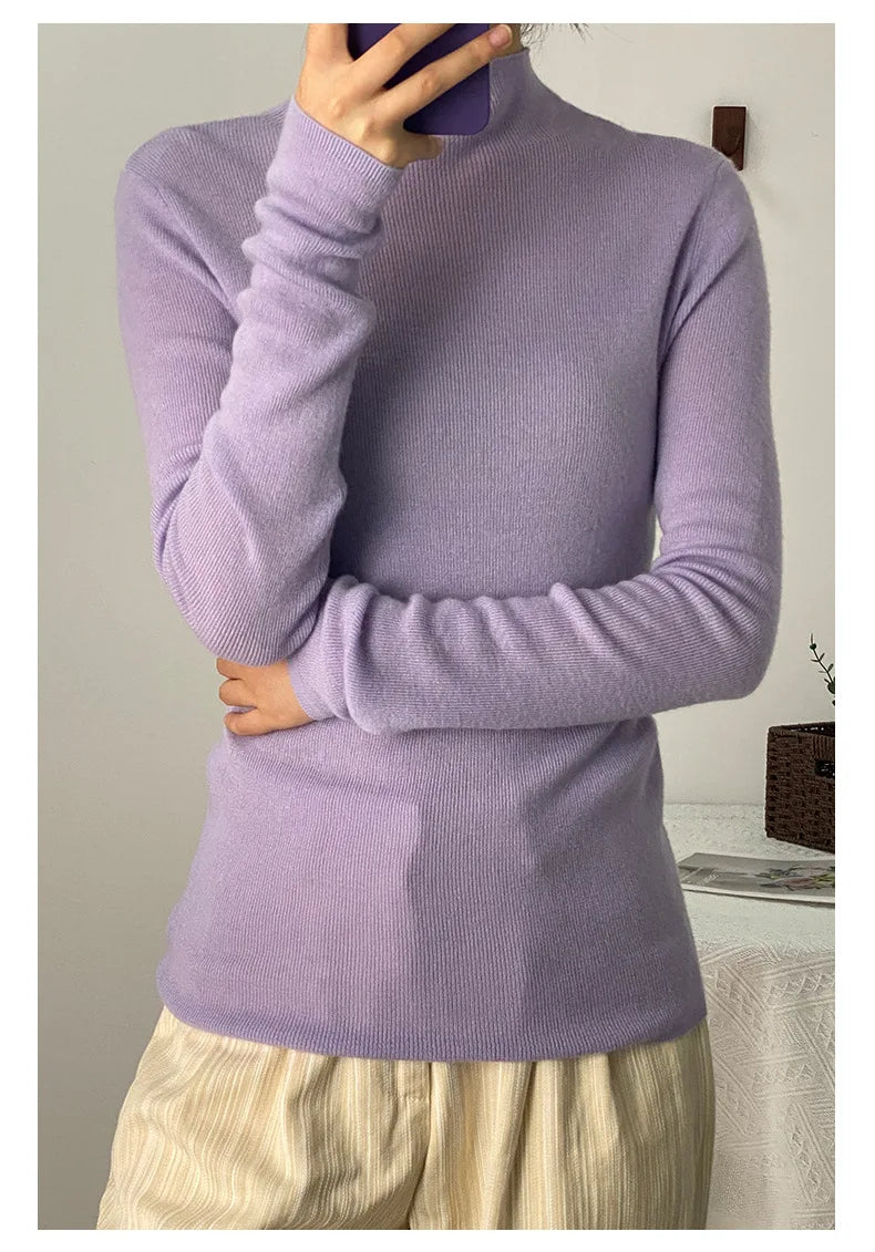 100% Ultra-fine Merino Wool Sweater Autumn and Winter Loose and Simple Semi-turtleneck Wool Bottoming Shirt Multi-color Sweater