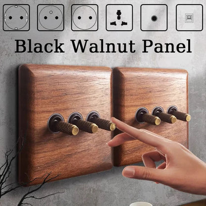 Europäische Vintage Wand leuchte Steckdose eu ru fr Standardsc halter Antik Home Massivholz Messing Kippschalter platine, 86x86mm.