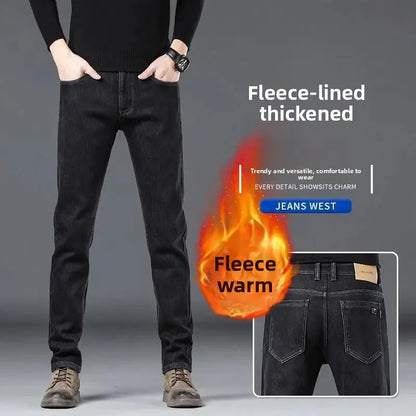 Loose Casual Jeans for Men Mid-aged Thick Winter Long Pants Business Style Straight Leg Spring Autumn Korean Version