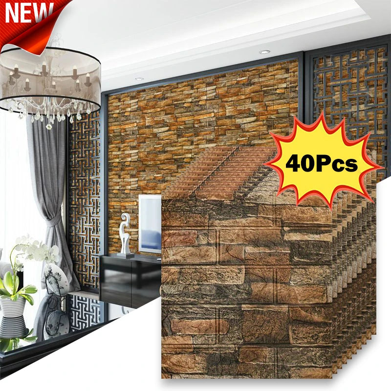 40Pcs 38.5X35cm Imitation Brick Wallpaper Self-adhesive Waterproof Moisture-proof Living Room Bedroom Wall Decoration