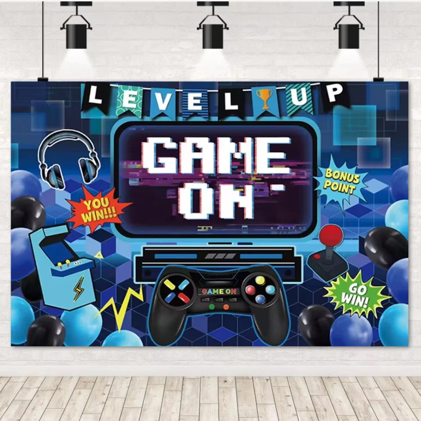 Game On Theme Video Gamer Kids Birthday Party Neon Green Gaming Next Level Up Background Baby Shower Decoration Supplies Props