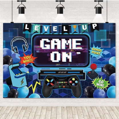 Game On Theme Video Gamer Kids Birthday Party Neon Green Gaming Next Level Up Background Baby Shower Decoration Supplies Props
