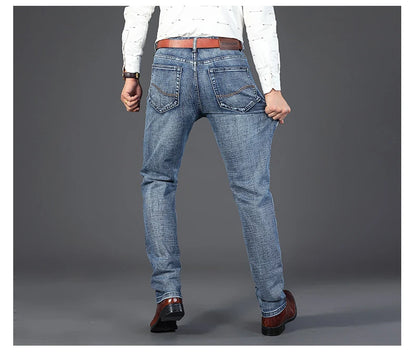 Wthinlee New Business Men's Jeans Casual Straight Stretch Fashion Classic Blue Black Work Denim Trousers Male Brand Clothing.
