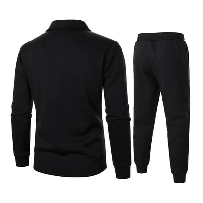 Men Two-piece Suit Set Winter Thick Warm Casual Suit Outfit Long Sleeve Coat Long Trousers Set Fashion Men's Activewear Outwear.