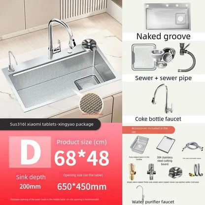 316L Stainless Steel Food Grade Large Single Slot Corrosion Resistant Household Kitchen Sink Wash Dish and Vegetable Basin