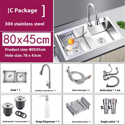 304 Stainless Steel Large Double Sink Kitchen Silver Multifunctional Sinks Household Washbasin Undermount Basin