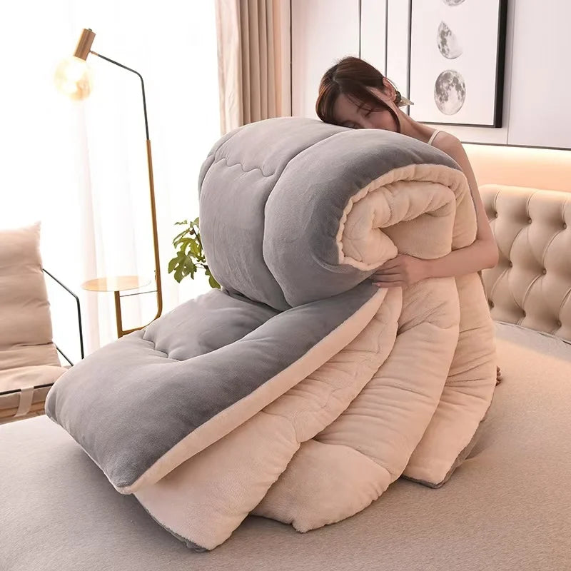 Solidcolor double-sided Duvet Lamb Wool flannel quilt warm comfort mattress in winter bedroom dormitory Thicken Weight Blanket.