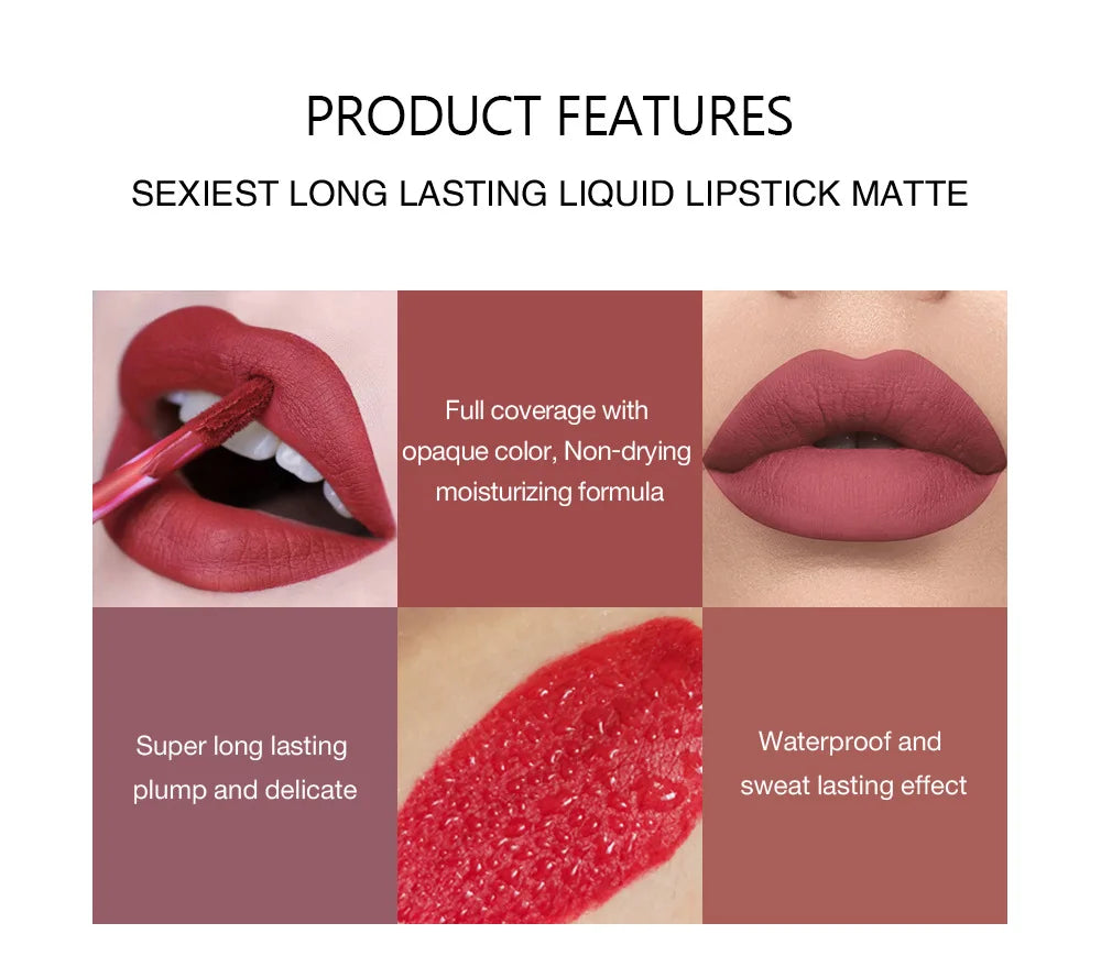 Liquid Lipstick Set Ultra Matte Velvet Waterproof Long Lasting Lip Glosses Nude Makeup Cosmetic Kit.