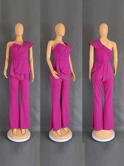 High Waist Strapless Jumpsuit Rivet Collar Lady Evening and Party Tube Top Jumpsuit for Women Elegant Sexy Birthday Jumpsuit.