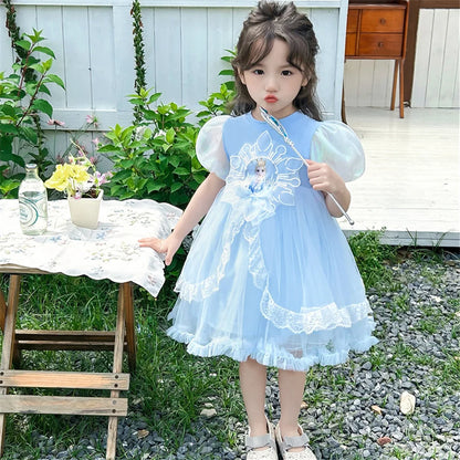Mädchen Schneekönigin Spitze Schleife Prinzessin Kleid Elsa Cosplay Disney Performance Kleidung Kinder Halloween Karneval Party Fee Outfits