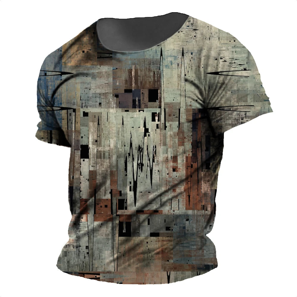 Vintage Printed Men's T-shirt Daily Striped Shirt Summer Round Neck Short Sleeve Tees Oversized Sweatshirt Male Cheap Clothing.