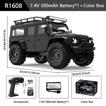 HB R1601 RC Car 1:16 2.4G 4WD Off-Road Remote Control Cars with LED Crawler Trucks Climbing Vehicle Model Toys for Kids Adult