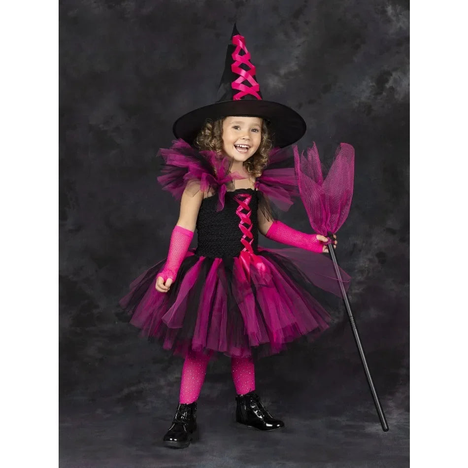 Halloween Malefice Kostüm für Kinder Karneval Party Kleidung Set Hexe böse Königin Cosplay Kostüm für Mädchen Phantasie Tüll Tutu Kleid.