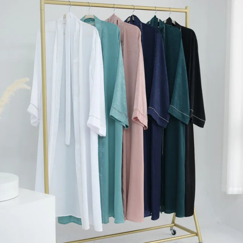 2024 Muslim Modest Cardigan for Women Eid Arab Abaya Dubai Dress Islamic Daily Long Sleeve Clothing Turkey Solid Color Coat Robe