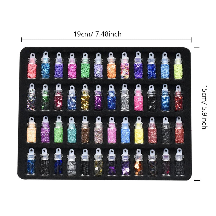 48pcs Nail Art Rhinestones Beads Sequins Set Mixed Design Glitter Tips Decoration Tools Gel Nail Stickers Case for Beauty Salon.