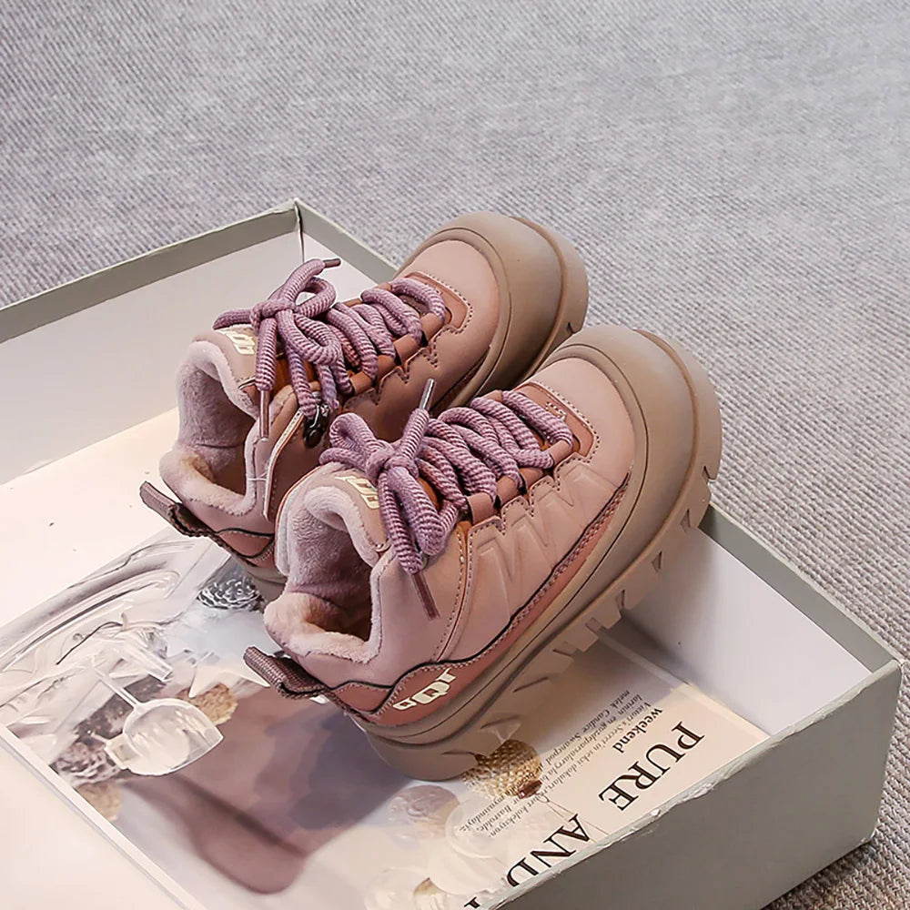 Winter Plush Boots For Children PU Leather Waterproof Boy's Warm Cotton Shoes Thick Warm Platform Teenager Kid's Snow Boots.