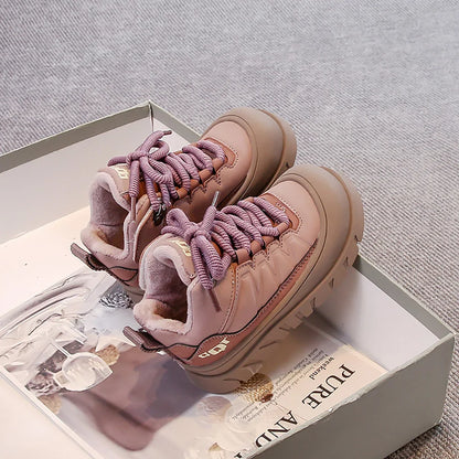 Winter Plush Boots For Children PU Leather Waterproof Boy's Warm Cotton Shoes Thick Warm Platform Teenager Kid's Snow Boots.