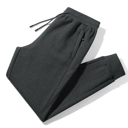 Herbst/Winter Fleece-gefütterte Herren-Hose mit Reißverschluss, warmes Fuß, Freizeithose, Übergröße, lockere Passform, gerade Bein-Jogginghose, trendig