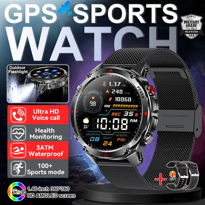 2025 New Military T-Rex 3 GPS Sports SmartWatch Compass Altimeter IP69K Waterproof Battery Call heart rate Fitness Bracelet Men