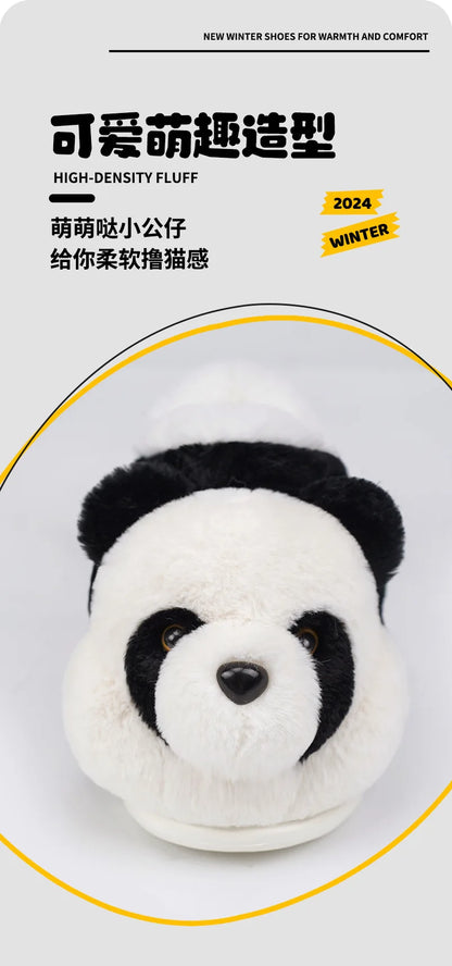 New Women Indoor Fluffy Slippers Cute Cartoon Panda Winter Warm Shoes For Couples Soft Plush Light Weight Women Men Home Slipper.