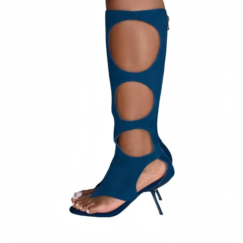 2025 New Luxury Women's Knee-High Boots | Real Horsehair Cut-Out Stiletto Heel & Rear Zipper | Evening Party Club Dress Shoes.